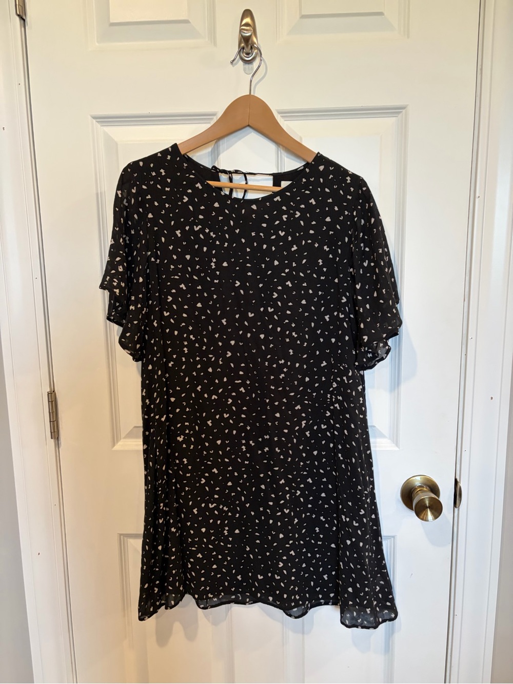 cloth & stone Black Mini Dress with Tiny White Heart Print
